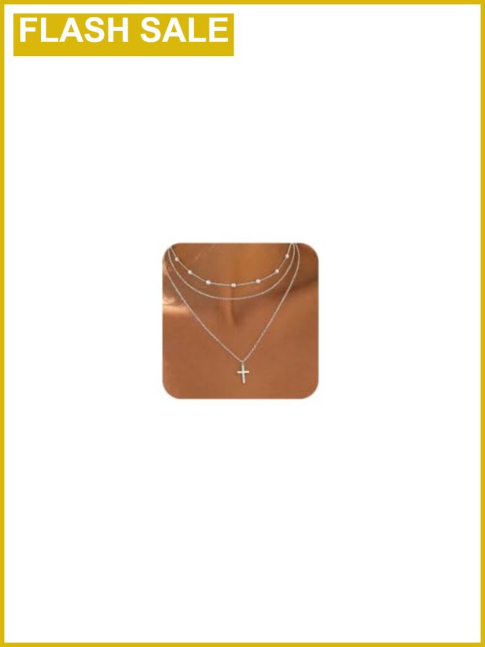 Layered Necklace Set 14K Gold Plated Pearl Cross Pendant O-Chain Women